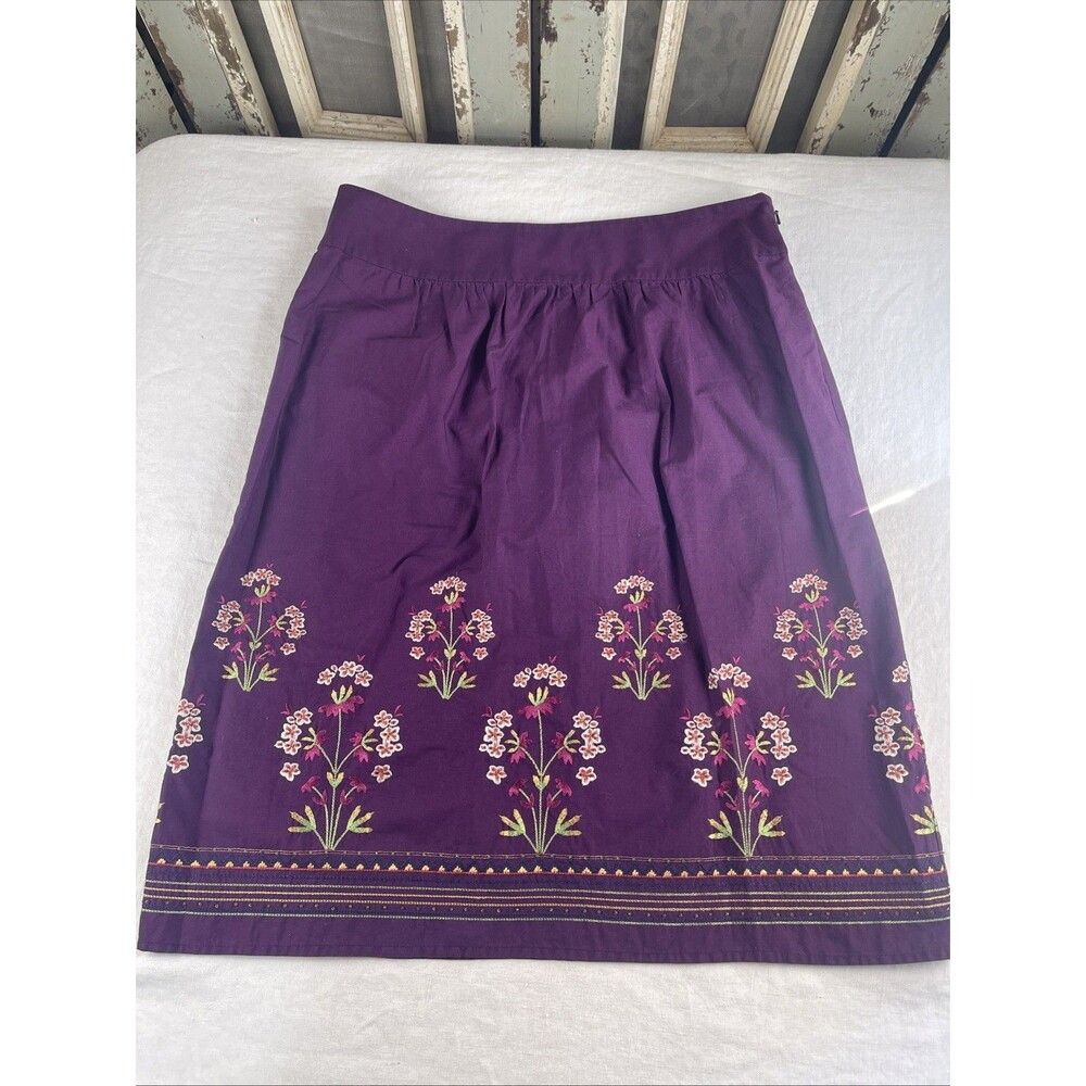 Talbots Skirt Purple Mini Floral Embroidered Straight Pencil Beaded Boho Size 12